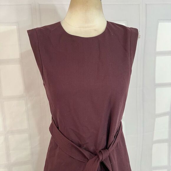 J. Crew Women's Sleeveless Belted Burgundy Sheath Wool Mini Dress Size 2 - Picture 2 of 11